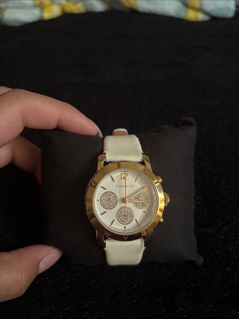 Coach Women's White Leather Watch with Gold Accents and Crystal Subdials - Picture 4 of 6